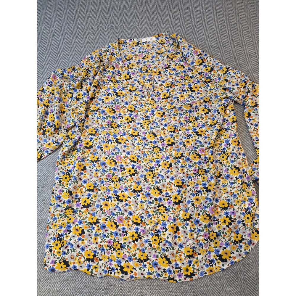 Pleione Blouse Top Women's XL Multicolor Floral Long Sleeve Split Neck Pullover